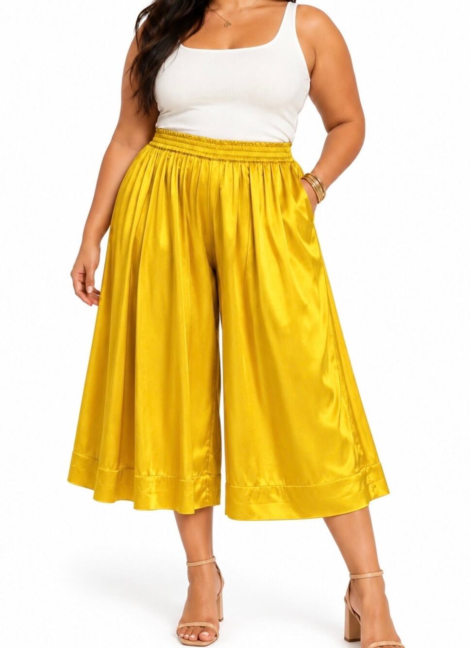 NWT NorBlack NorWhite Yellow Satin Wide Leg Palazzo Pants Size 3X